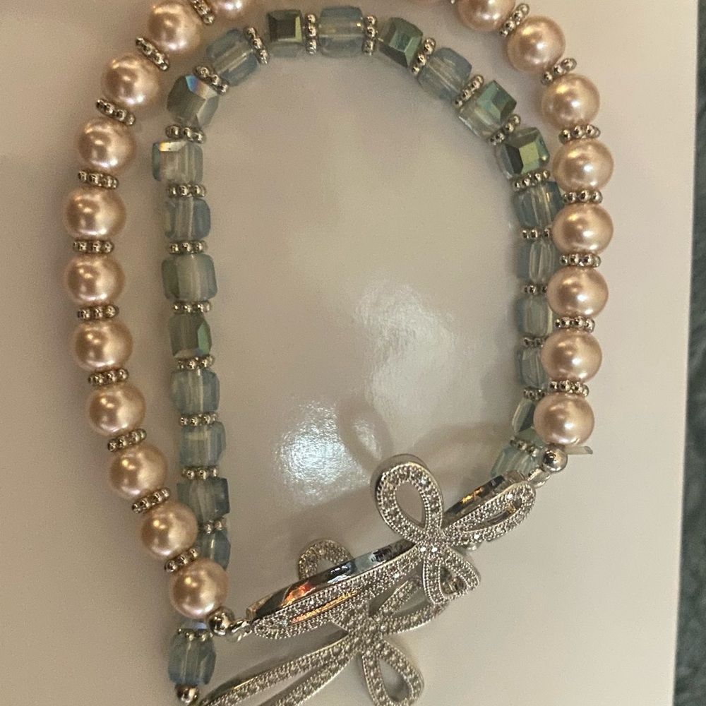 Two separate Cross Pearl and Crystal  Bracelets